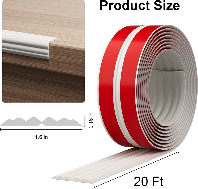 Elvone Peel and Stick Wall Corner Protector & Edge Guard, Self-Adhesive Flexible Trim Molding for Inside & Outside Corners, Wall, Countertop, 1.6" W x 20' L, White - Image 2